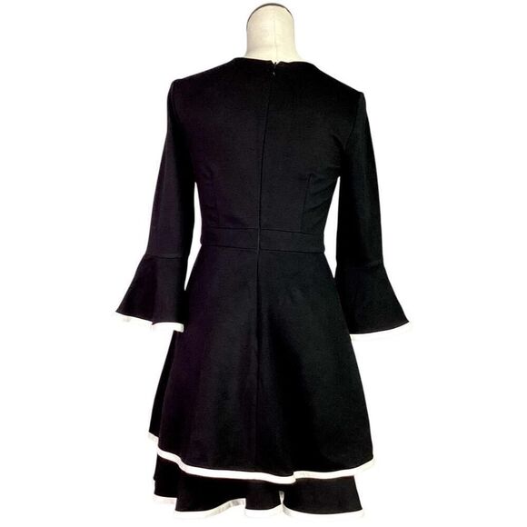 Eliza J Dress Womens 6 Black Ivory Bell Sleeve Tiered Fit and Flare Ponte Knit - Picture 6 of 8